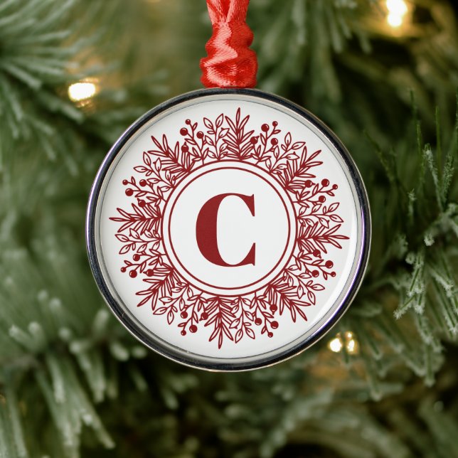 Custom Snowflake Monogram Christmas Metal Ornament (Tree)
