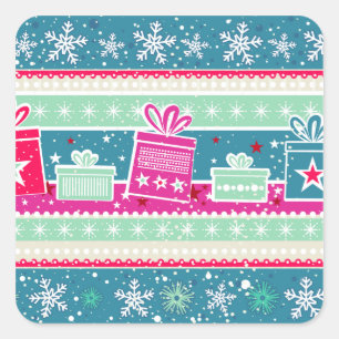 Custom Snowflakes and Presents Square Sticker