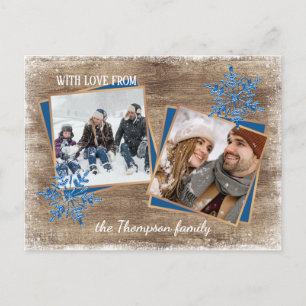 Custom Snowflakes & Barnwood Wooden Planks Pattern Postcard