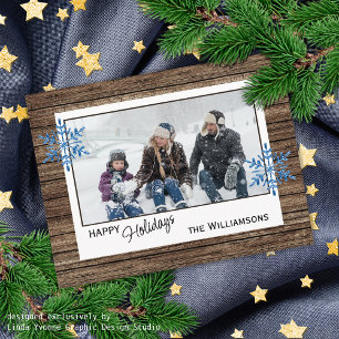 Custom Snowflakes & Barnwood Wooden Planks Pattern Postcard
