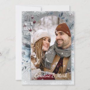 Custom Snowflakes & Chic Botanical Holiday Wreath Card
