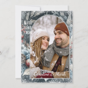 Custom Snowflakes & Chic Botanical Holiday Wreath Card