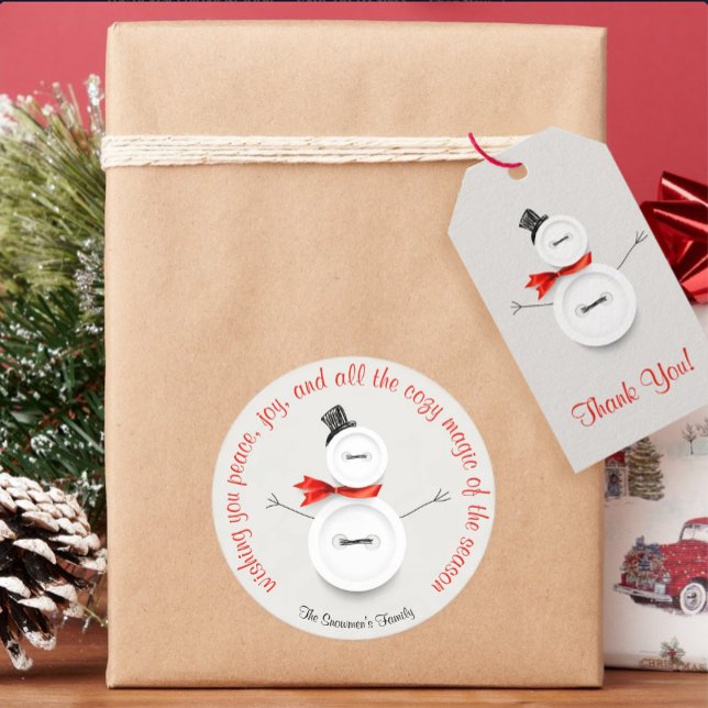 Custom Snowman Button  Classic Round Sticker (Creator Uploaded)