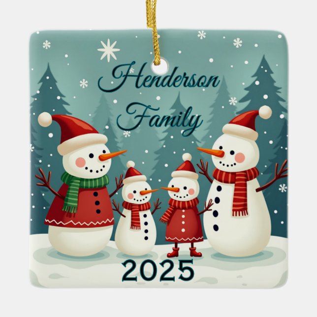 Custom Snowman Family Of Four Ceramic Ornament (Front)