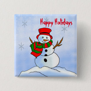 Custom snowman on snow and snowflakes 15 cm square badge