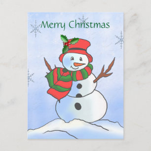 Custom snowman on snow and snowflakes holiday postcard