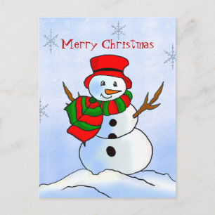 Custom snowman on snow and snowflakes holiday postcard