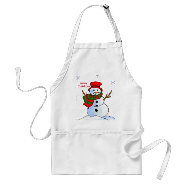 Custom snowman on snow and snowflakes standard apron (Front)