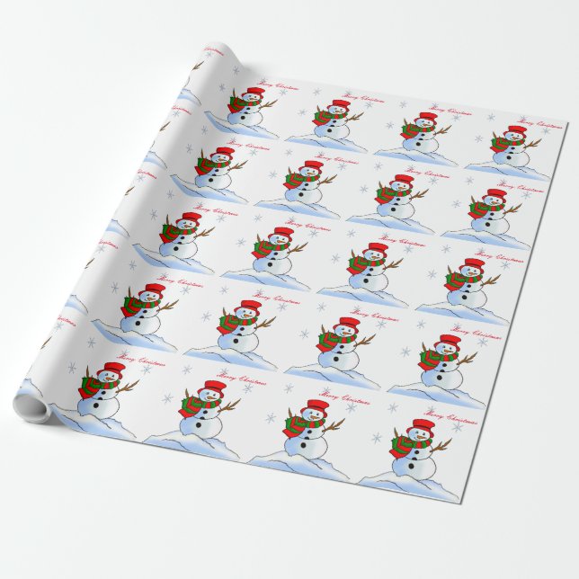 Custom snowman on snow and snowflakes wrapping paper (Unrolled)