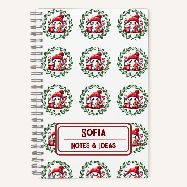 Custom Snowman Pattern Monogram Christmas  Notebook (Front)