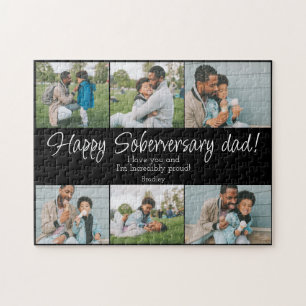 Custom Sober Anniversary Dad 6 Photos Personalised Jigsaw Puzzle
