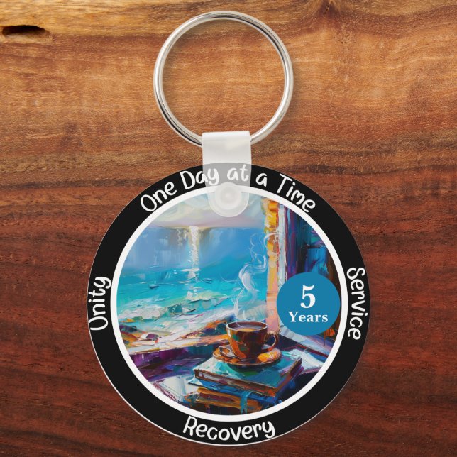 Custom Sobriety Milestone Gift - Ocean Key Ring (Front)