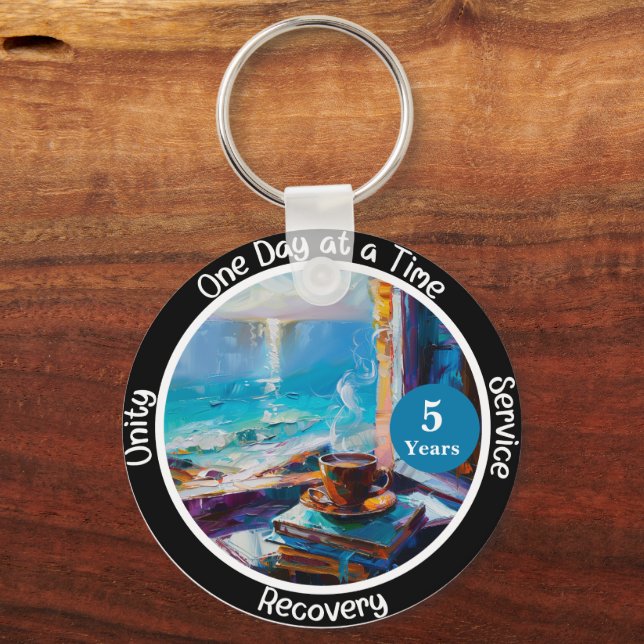Custom Sobriety Milestone Gift - Ocean Vibes Key Ring (Front)