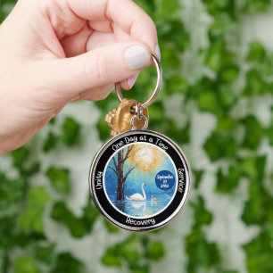 Custom Sobriety Milestone Gift - Swan In Lake Key Ring
