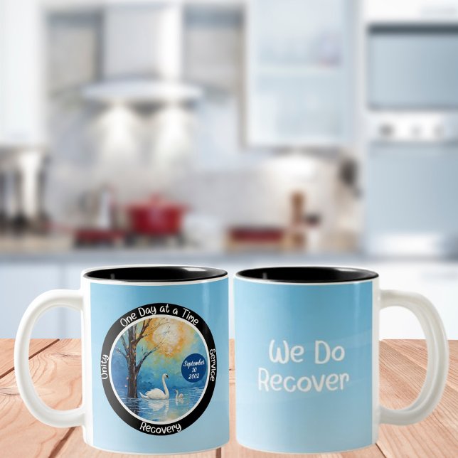Custom Sobriety Milestone Gift - Swan In Lake Two-Tone Coffee Mug (Creator Uploaded)