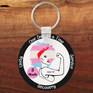 Custom Sobriety Milestone Gift – Trans Pride Key Ring