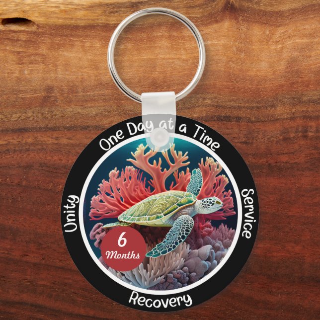 Custom Sobriety Recovery Milestone Gift - Turtle Key Ring (Front)