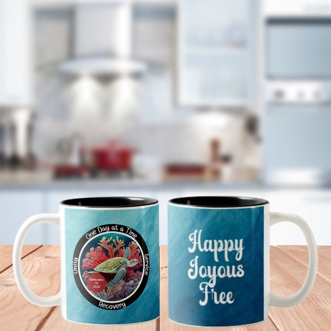 Custom Sobriety Recovery Milestone Gift - Turtle Two-Tone Coffee Mug (Creator Uploaded)