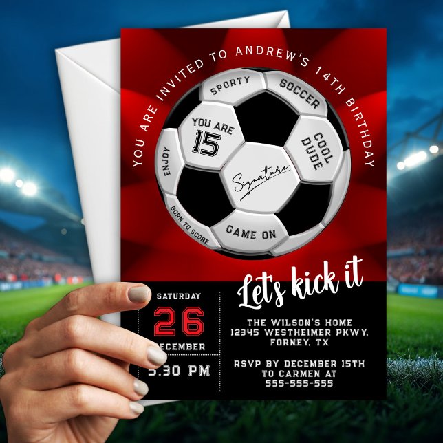 Custom Soccer Ball Red Birthday Fully Editable Invitation (Creator Uploaded)