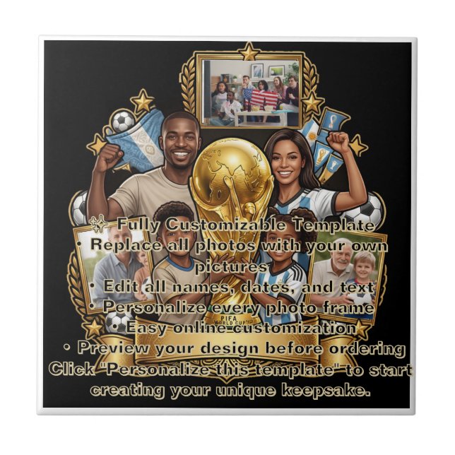 Custom Soccer Dad Photo Collage Gift Ceramic Tile (Front)