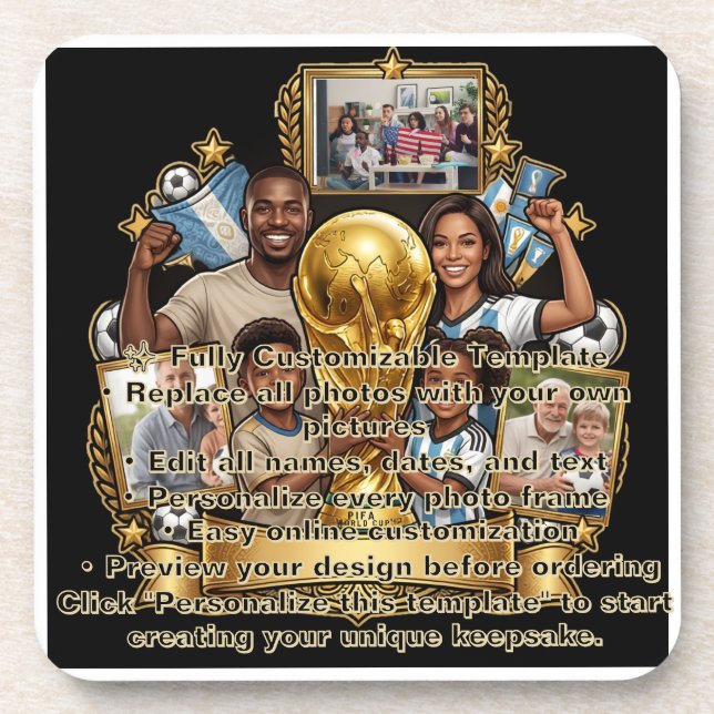 Custom Soccer Dad Photo Collage Gift Coaster (Front)