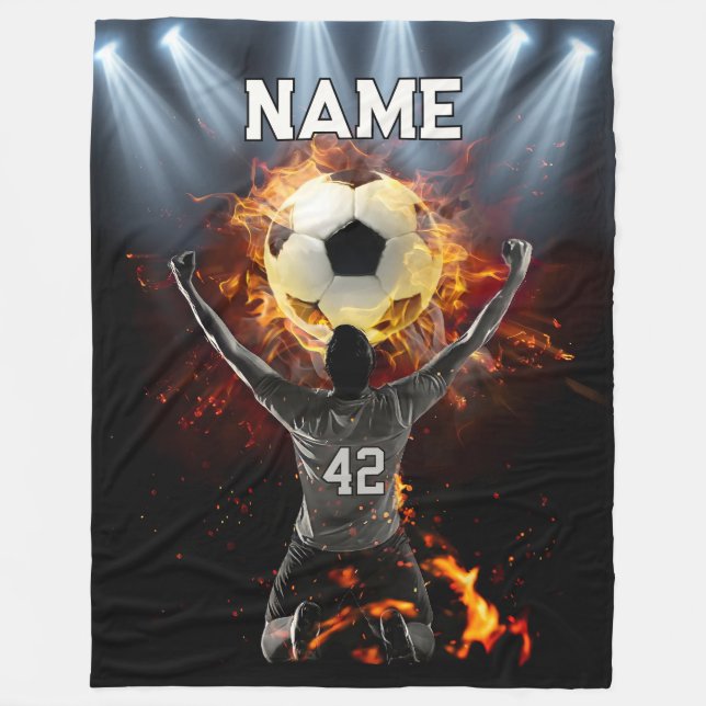 Custom Soccer Fleece Blanket With Name And Number (Front)