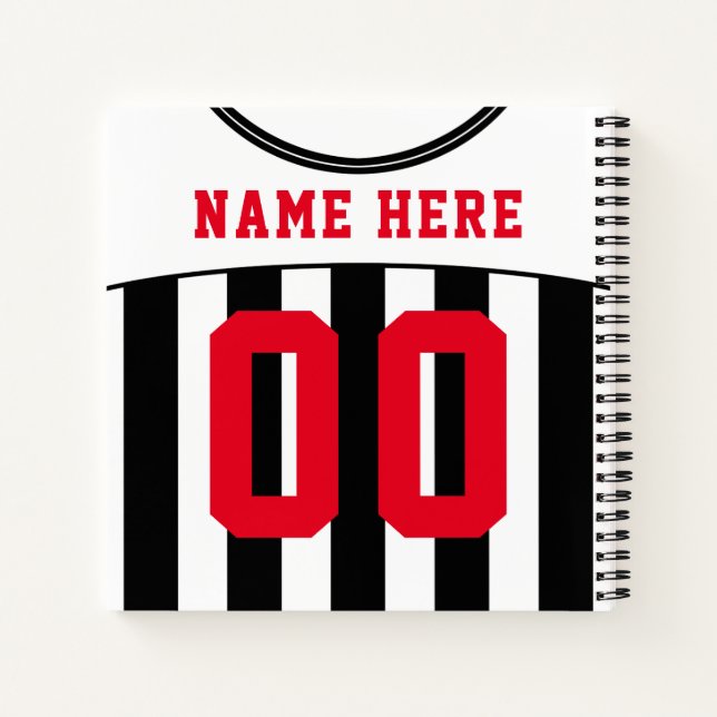 Custom Soccer Football Black & White Jersey  Notebook (Back)