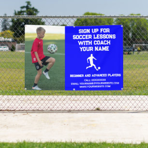 Custom Soccer Football Coaching Class Lessons Blue Banner