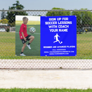 Custom Soccer Football Coaching Class Lessons Blue Banner
