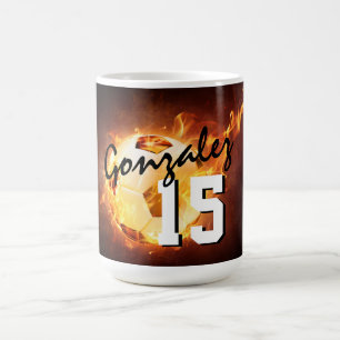 Custom Soccer/Football with Flames Team Spirit Coffee Mug