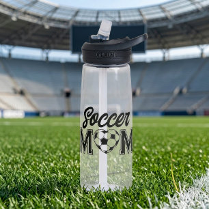 Custom Soccer Mum Hearts Jersey Number Game Day Water Bottle