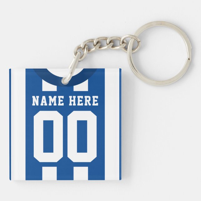 Custom Soccer Rugby Jersey Keyring, Blue Stripes Key Ring (Back)