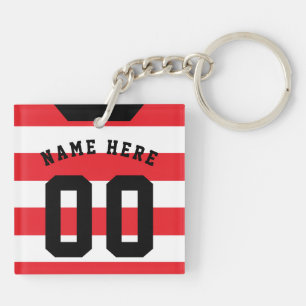 Custom Soccer Rugby Jersey Keyring, Red Stripes Key Ring