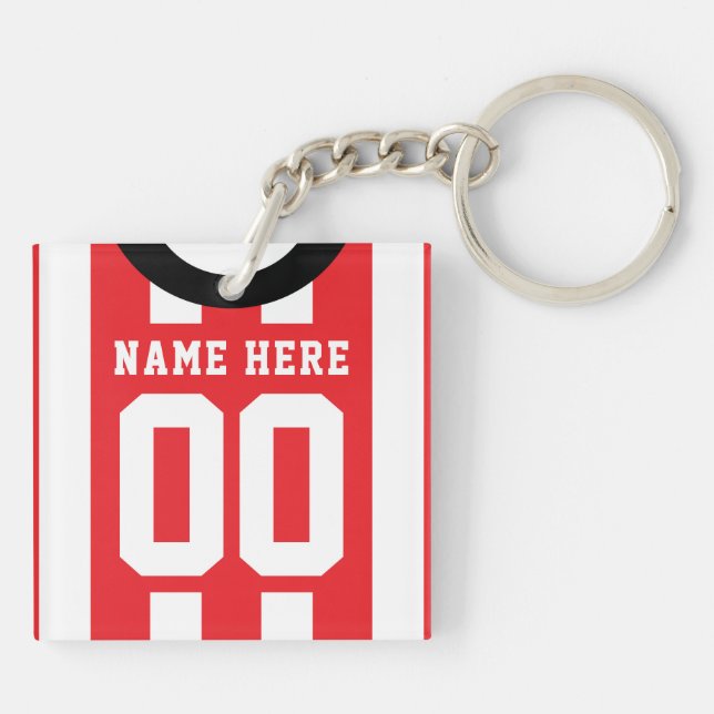 Custom Soccer Rugby Jersey Keyring, Red Stripes Key Ring (Back)