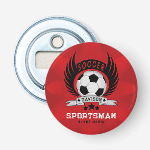 Custom Soccer Sportsman Emblem With Ball And Wings Bottle Opener
