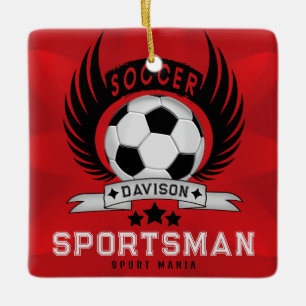 Custom Soccer Sportsman Emblem With Ball And Wings Ceramic Ornament