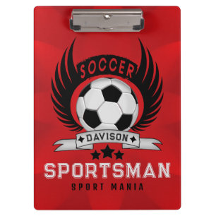Custom Soccer Sportsman Emblem With Ball And Wings Clipboard