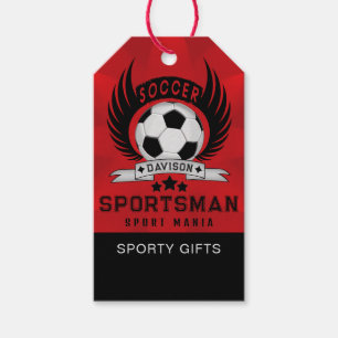 Custom Soccer Sportsman Emblem With Ball And Wings Gift Tags
