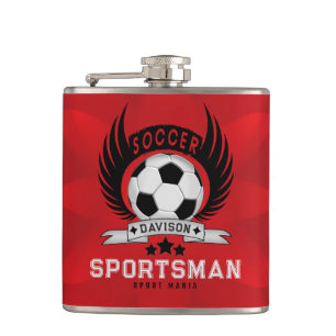 Custom Soccer Sportsman Emblem With Ball And Wings Hip Flask