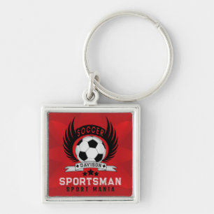 Custom Soccer Sportsman Emblem With Ball And Wings Key Ring