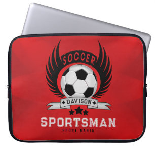 Custom Soccer Sportsman Emblem With Ball And Wings Laptop Sleeve