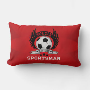 Custom Soccer Sportsman Emblem With Ball And Wings Lumbar Cushion