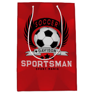 Custom Soccer Sportsman Emblem With Ball And Wings Medium Gift Bag