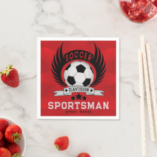 Custom Soccer Sportsman Emblem With Ball And Wings Napkin