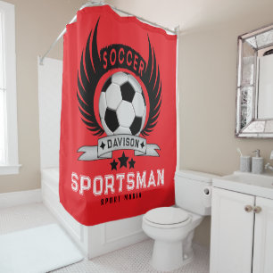 Custom Soccer Sportsman Emblem With Ball And Wings Shower Curtain