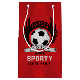 Custom Soccer Sportsman Emblem With Ball And Wings Small Gift Bag