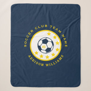 Custom Soccer Team Jersey Number Personalised Navy Sherpa Blanket