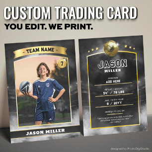 Custom Soccer Trading Card Black Gold Stadium