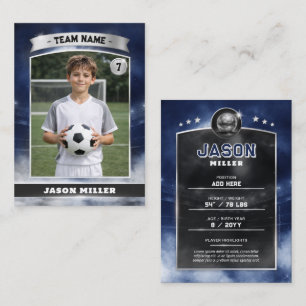 Custom Soccer Trading Card, Blue Silver Stadium Calling Card