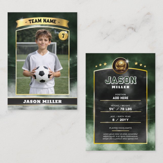 Custom Soccer Trading Card, Green Gold Stadium  Calling Card (Front/Back)